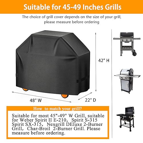 Image of Aoretic Grill Cover, 48 inch Heavy Duty BBQ Gas Grill Cover for Outdoor Grill, Charbroil Grill Cover Barbecue Waterproof for Weber Char-Broil Monument, Dyna-glo Nexgrill T-Spun Polyester