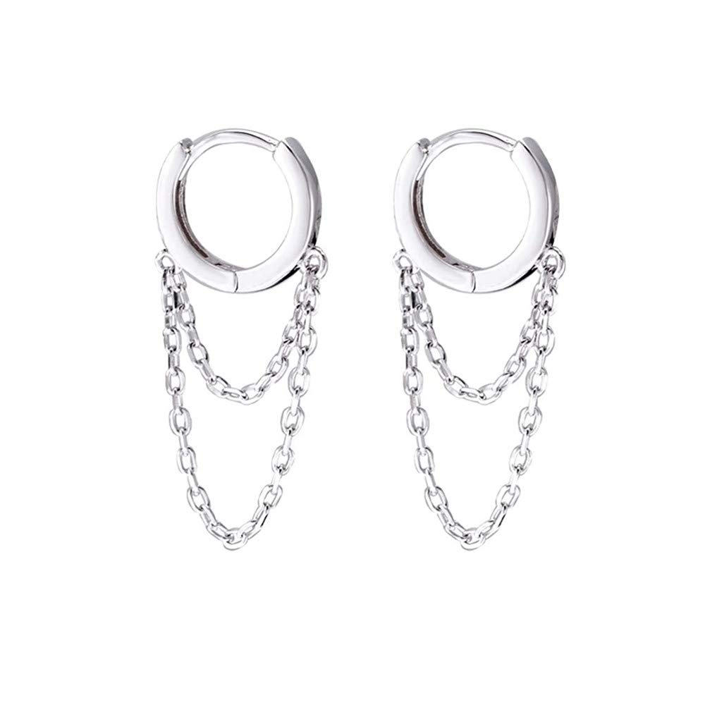 Tassel Chain Drop Dangle Small Hoop Earrings for Women Girls 925 Sterling Silver Huggie Helix Cartilage Tragus Daith Piercing Cuff Minimalist Fashion Personalized Punk Jewelry