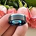 TUTISS 8mm Black Blue Tungsten Rings for Men Women Fashion Engagement Wedding Bands Brushed Finish Offset Line Comfort Fit Size 10.5