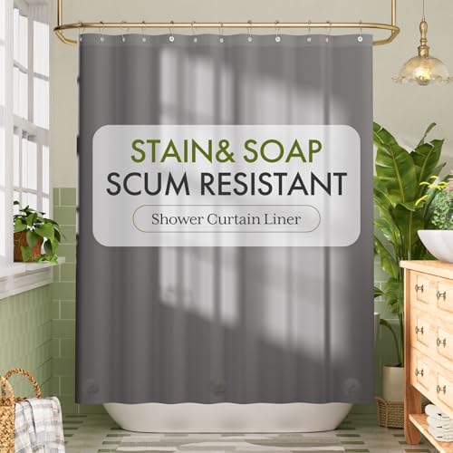 Image of Bathway Shower Curtain Liner, Grey Shower Curtain Liner 72x72 PEVA Waterproof Shower Curtain Liner Plastic with 3 Magnets and 12 Rustproof Metal Grommets, Lightweight Shower Liner for Bathroom
