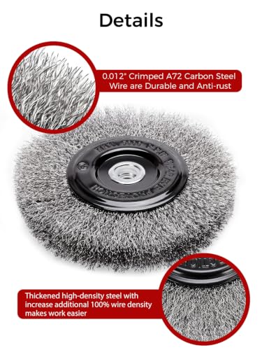 Image of Wire Brush 6in,Wire Wheel for Bench Grinder,Crimped Steel-1pcs | Coarse Crimped Steel Wire 0.012 inch,1 /2 inch & 5 /8 inch Arbor, for Rust Paint Stain Removal,Extra Thick with an additional 100% density