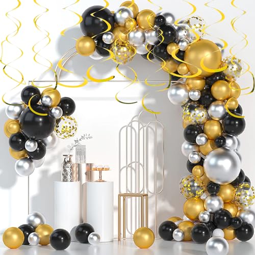 Image of Fumwase Party Swirl Decorations Gold Shinny Foil Hanging Swirl Decorations Plastic Streamer for Ceiling Plastic Streamer for Party Decorations Metallic Hanging Swirl Pack of 30