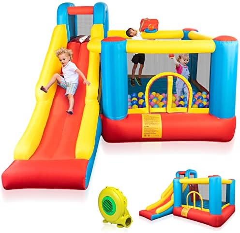 JOYMOR Bounce House Inflatable Bouncing Castle Play Center w/Air Blower, Jump'n Slide Bouncer, Suitable for Toddler Baby & Little Kids