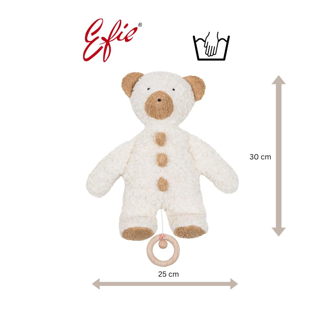 Efie Bio-Spieluhr Teddy „Knöpfchen“ – 100 % Baumwolle (KBA), Füllung aus Schurwolle (kbT), GOTS-Zertifiziert – handgefertigt in Deutschland - Melodie Brahms Wiegenlied (⁠Guten Abend, Gute Nacht)