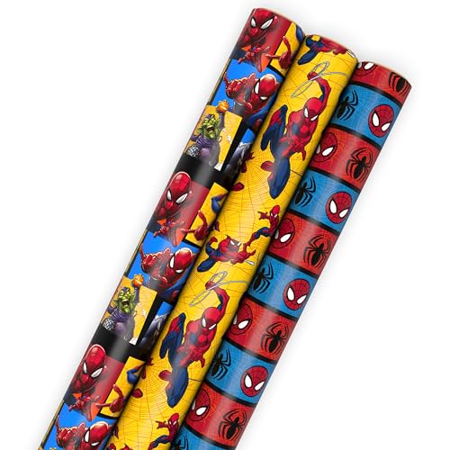 Hallmark Marvel Spider-Man Wrapping Paper Rolls (3 Rolls: 60 Sq. Ft. Total) for Kids Fans Gamers Birthdays Fathers Day Christmas