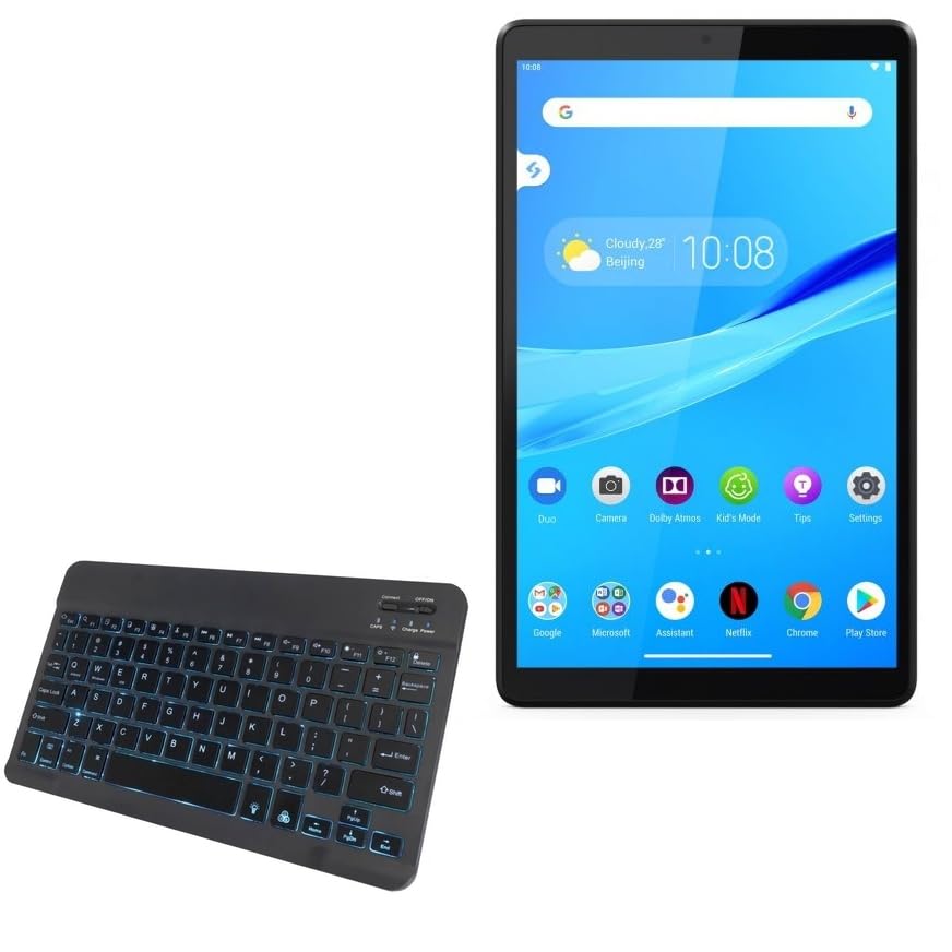 BoxWave Keyboard Compatible with Lenovo Smart Tab M10 HD Wi-Fi - SlimKeys Bluetooth Keyboard - with Backlight, Portable Slim LED 7 Colors - Jet Black