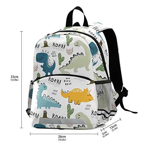 Childish Dinosaur Hand Drawn Toddler Backpack for Kids Boy Girls Age 3-6, Preschool Mini Backpack with Leash3