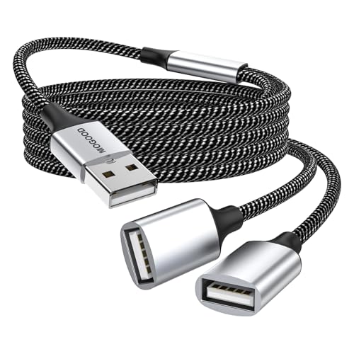 Cavo di prolunga USB, splitter USB da USB A maschio a 2 femmine, cavo splitter USB resistente, in nylon intrecciato per trasferimento dati veloce, compatibile con stampante, flash drive, Playstation