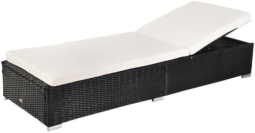 Garden Rattan Wicker Chaise Lounge Chair Patio Outdoor Porch Furniture Black