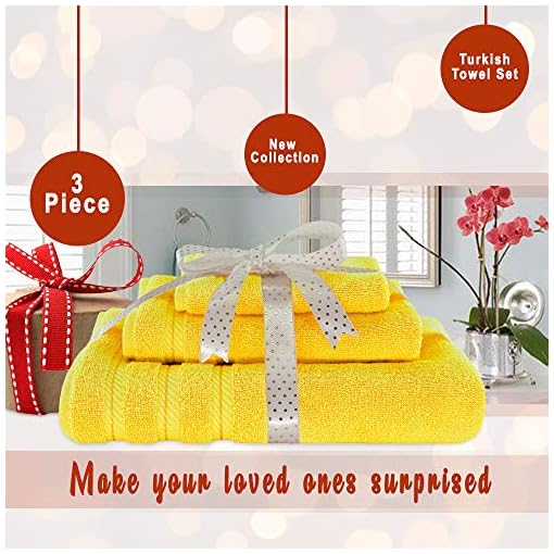 American Soft Linen Luxury 3 Piece Towel Sets, 1 Bath Towel 1 Hand Towel 1 Washcloth, 100% Turkish Cotton Towels for Bathroom, Yellow Towel Set - Image 3