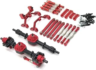 Metal Upgrade Front and Rear Axle Assembly Tie Rod Shock Absorber Kit for MN 1/12 D90 D91 D96 MN98 MN99S MN45 RC Car Parts (Red)