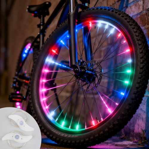 2Pcs LED Bike Wheel Lights Bicycle Spoke Lights 3 Flashing Modes Color Changing Light Waterproof Multicolour LED Neon Tire Lamp Bicycle Accessories Easy to Install Outdoor for Adult at Night