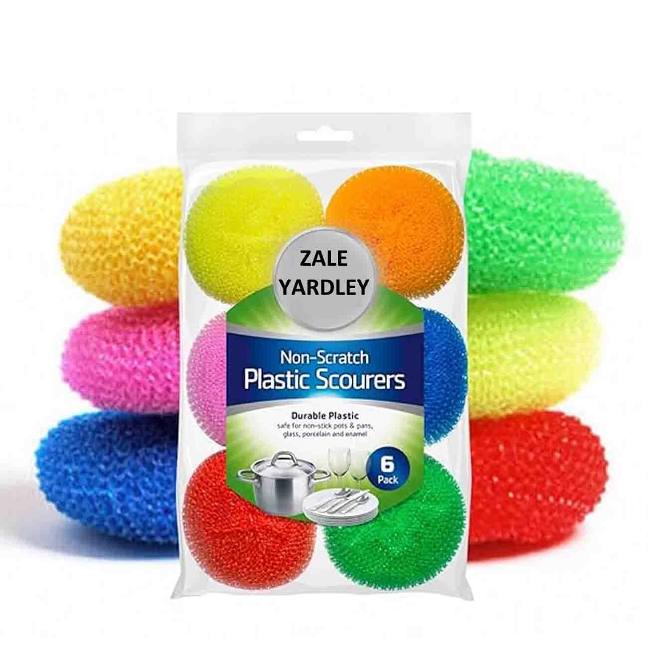 Zale Yardley Colorful Plastic Scrubbing Scourer, Non-Scratch Wire Scrub Sponge, Heavy-Duty Cleaning Pack Of 6