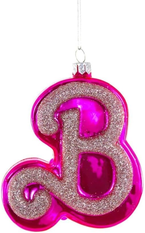 Pink B Fashion Doll Icon Glass Christmas Ornament