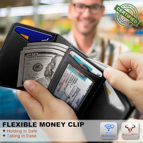 Image of BULLIANT Men Wallet Leather Wallet Card Holders Money Clip for Men 10Cards-Magnetic Flip on Metal Case