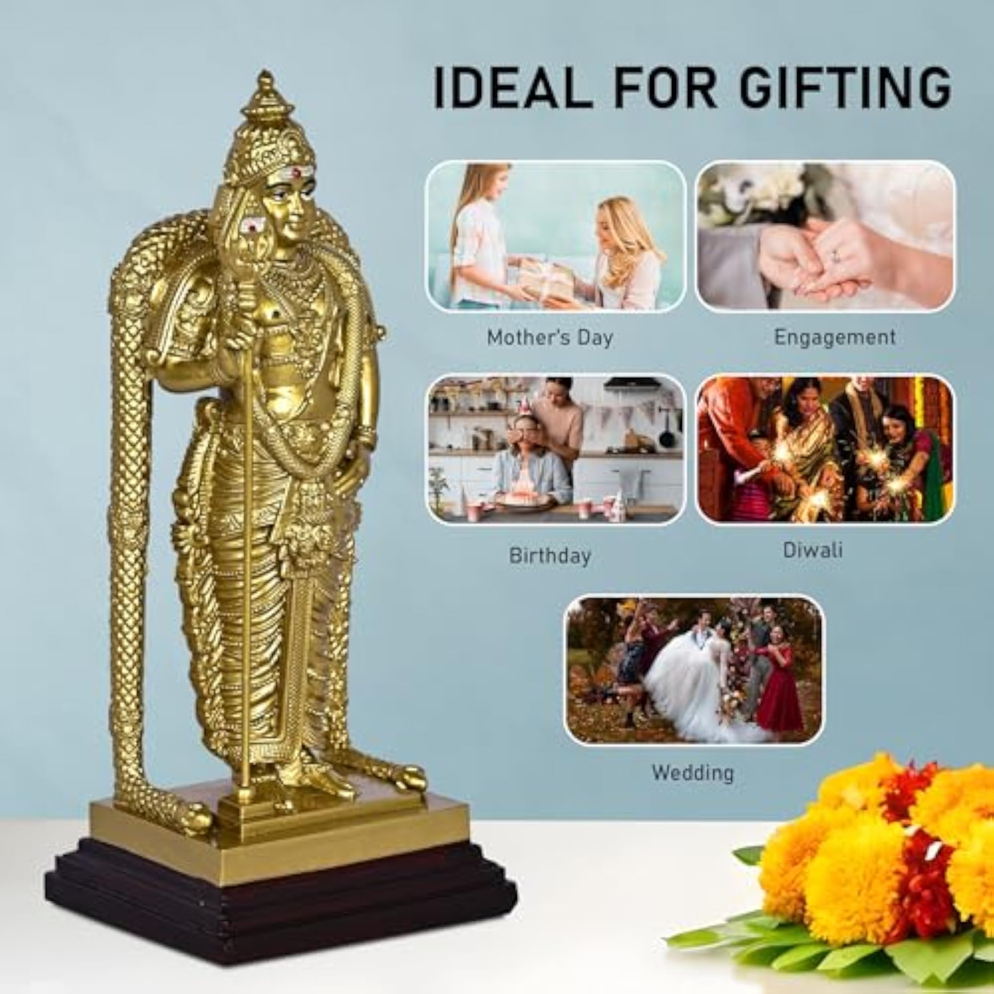 Lord Murugan Idol, 16 CM Metal Statue