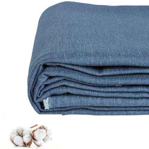 100% Cotton Denim Fabric by The Yard 6.5oz & 10 oz Comfort Stretch Denim for Apparel Jeans Jackets DIY Sewing (10oz-Blue 1 Yard)