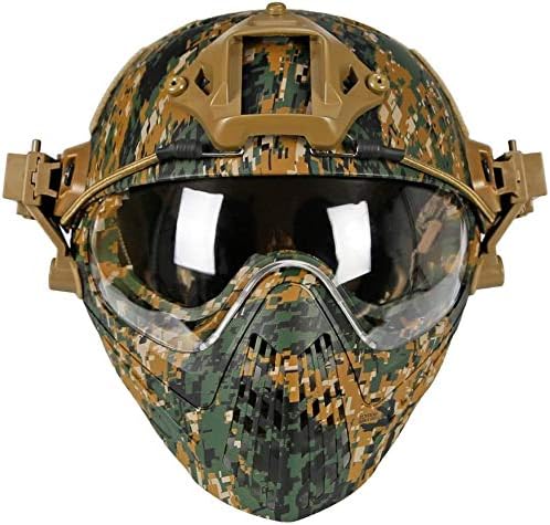 Vista 10 de PJ - Casco táctico rápido, casco protector de piloto, casco de paintball Airsoft con máscara extraíble y gafas