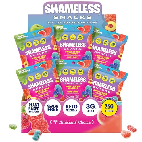 Shameless Snacks Sweet & Sour All-Stars Mixed Bag - Sour Candy & Fruit Snacks 5 Flavors Per Bag Gummy Candy Keto Snacks 3g Sugar Gluten Free Vegan for Kids & Adults