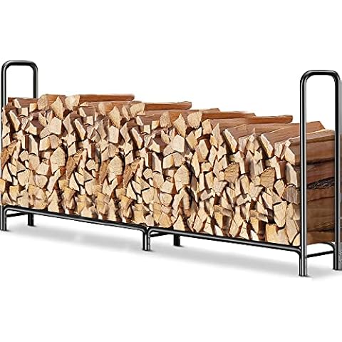 Amagabeli 8 ft Outdoor Fire Wood Log Rack for Fireplace Heavy Duty Firewood Pile Storage Racks for Patio Deck Metal Log Holder Stand Tubular Steel Wood Stacker Outside Tools Accessories Black Cover