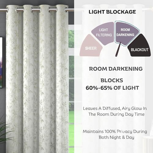 Image of FRESH FROM LOOM Heavy Jari Jacquard Premium Luxury Semi Blackout Parda | Light Blocking 80% Darkening | Eyelet Rings | Durable & Fade Resistant Curtain 12 Feet Long Door (12feet, Cream, 1pc only)