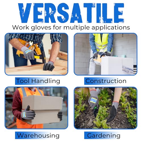 Image of HANDLANDY 6 Pairs Safety Work Gloves with MicroFoam Nitrile Coated - Breathable Nylon Gloves with Grip for Men & Women