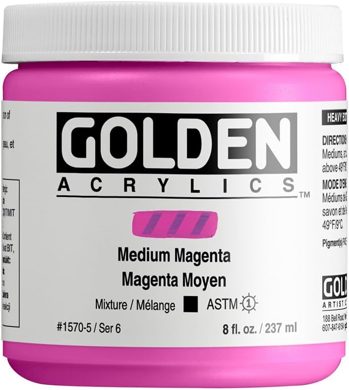 GOLDEN Heavy Body Acrylics, Medium Magenta, 8 fl. oz. Jar, Professional Acrylic Paint, Opaque