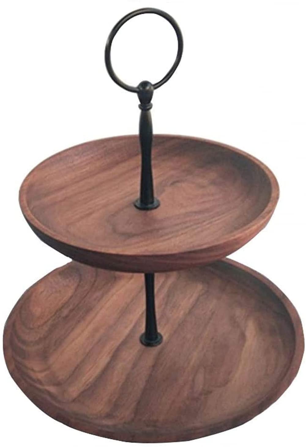 CNfhFRY fruit bowl， Retro Style Wooden Fruit Rack Cake Detachable Frame Double Steel Storage Snack Platter Multi(Black Walnut)