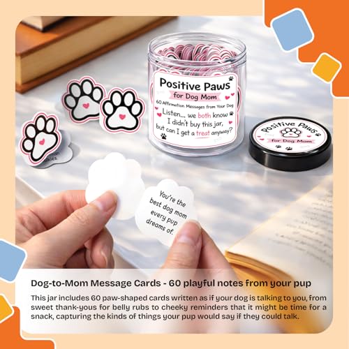 Image of NewEleven Dog Mom Gifts For Women - 60 Emotional Support Cards From Puppy, Unique Gifts for Dog Lovers, Mothers Day, Birthday Gift for Women, Sister, Wife, Her - Puppy Positive Affirmation Jar