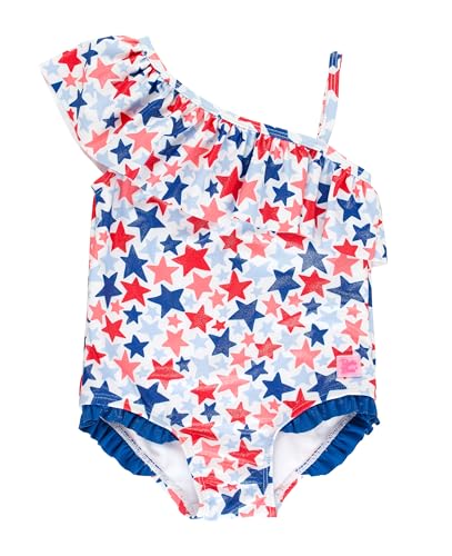 Image of RuffleButts Girls UPF50+ Sun Protection One Shoulder Single Ruffle One Piece Swimsuit