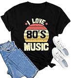 MAIHUN 80s Music Shirt for Women I Love 80's Music Shirts Old Music Fans Vintage Tee Tops Black
