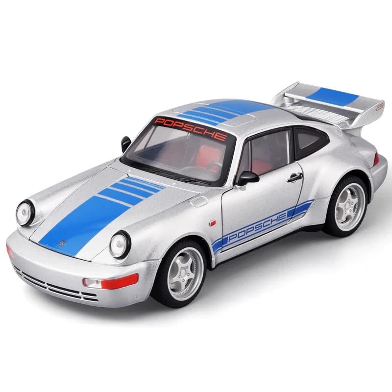 Image of 1:24 Porsche 911 964 Carrera RS Diecast Alloy Model Car - Classic Sports Pull Back Toy with Sound, Light & Openable Doors - Collectible Car for Kids & Adults