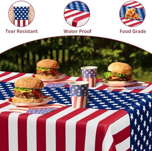 4 Pcs 4th of July Decorations, 108" X 54" Plastic 250th Anniversary 4th of July Tablecloths, Rectangle Red White Blue Tablecloth American Tablecover, Patriotic Table Cover Memorial Day Party Supplies - View 5
