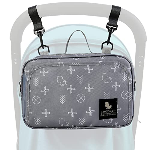 Lakpopya Bolsa de cochecito con gancho para cochecito Organizador de cochecito con portavasos aislado Correa para el hombro Compartimento para toallitas hĂşmedas (Gris)