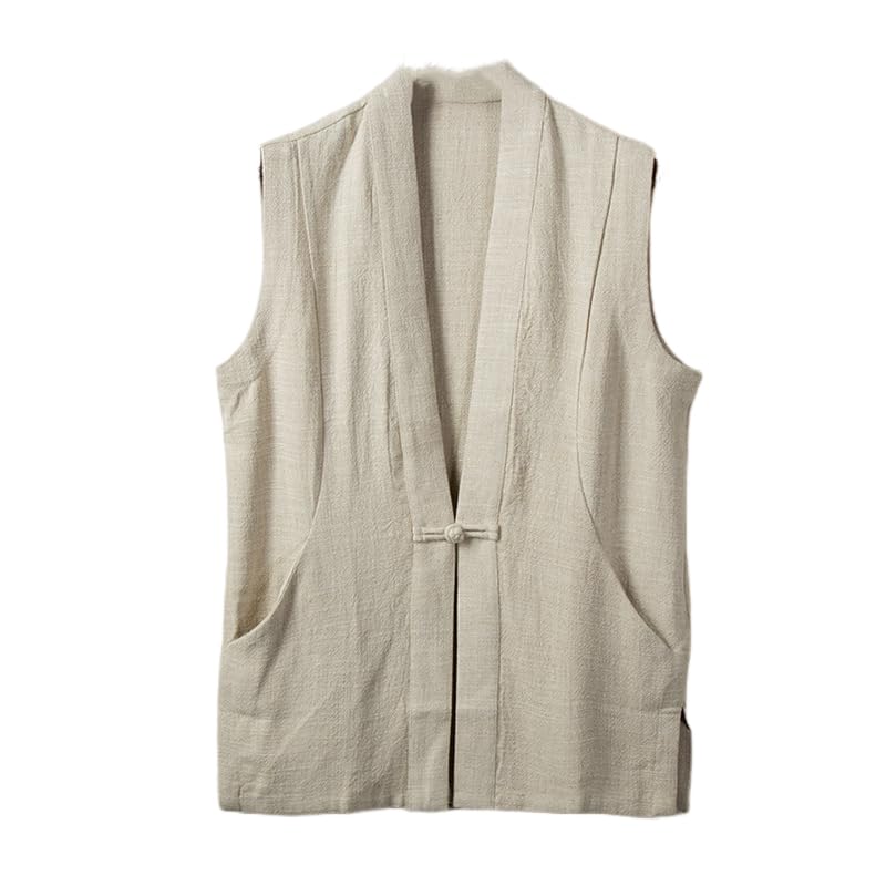 KEKEE Anzug Weste Herren, Chinesische Tang Anzugweste Für Herren, Sommerliche, Atmungsaktive Leinen Anzugweste, Einfarbig, Ärmellose Jacke Mit Einem Knopf, Vintage Freizeitjackenoberteil Von Nat