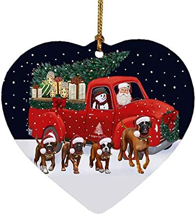 Christmas Express Delivery Red Truck Running Boxer Dogs Heart Christmas Ornament RFPOR58088
