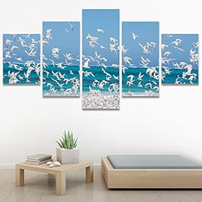 SIGNWIN 5 Panel Canvas Wall Art Birds Butterfly...