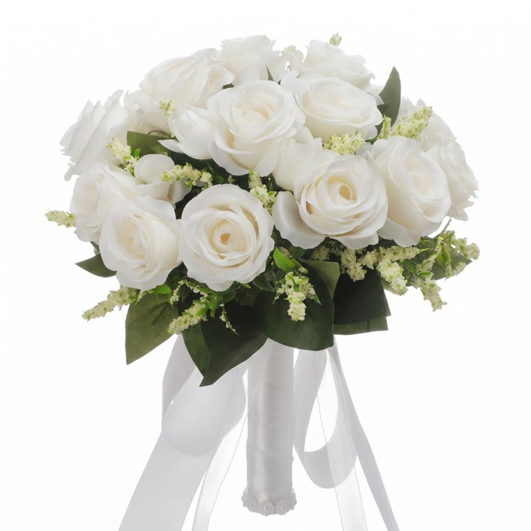 Rose élégante et verdure haut de gamme pour bouquet de mariée de 10 pouces