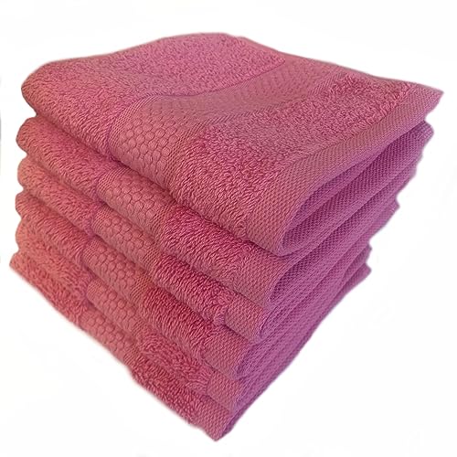 Sue Rossi Face Cloths Pack of 2 or 6, Turkish Combed Cotton, 30cm x 30cm Wash Cloth Fingertip Flannel, Soft & Absorbent, 600gsm Thick Bathroom Towels Set (Pink, 6)