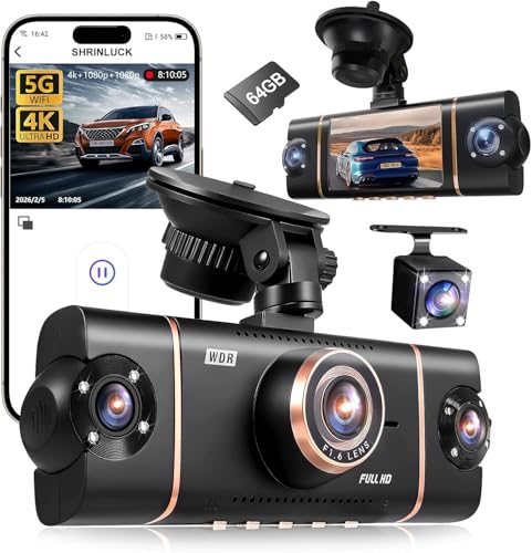 4K+1080P*3 FHD Car Camera, 4 Channel 360° Dash Cam Front Rear...