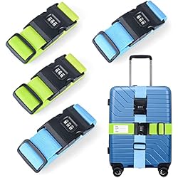 Alsa Maletas Permitidas Cinturones de Maleta, 4 Piezas Correas de Equipaje Ajustables, Equipaje Cinturón con Cerradura y Etiqueta Cinturones para Maleta de Viaje, Viajes Accesorios para la Seguridad del Equipaje