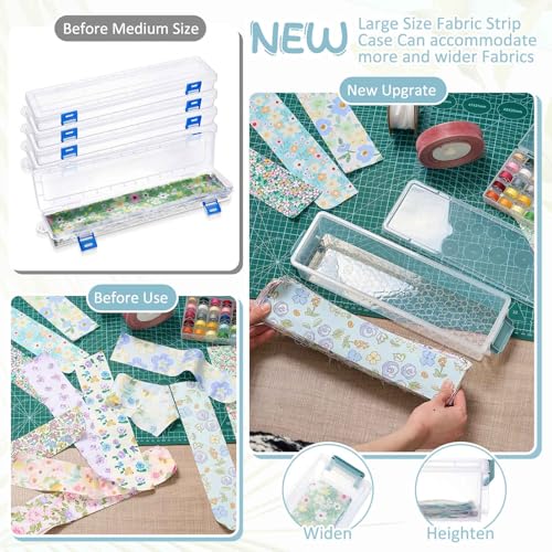 Image of Tioncy 4 Pcs 13 x 4 x 3 in Fabric Strip Case Jelly Cotton Fabric Patchwork Roll Storage Case Bulletin Board Border Bolt Storage Sewing Cloth Box for Cloth Strips Art Craft Organizer (Blue)
