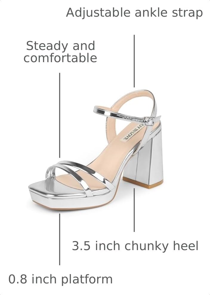 Image of JOY IN LOVE Platform Heels for Women 3.5 Inch Chunky Block Heel Ankle Strap Sandals