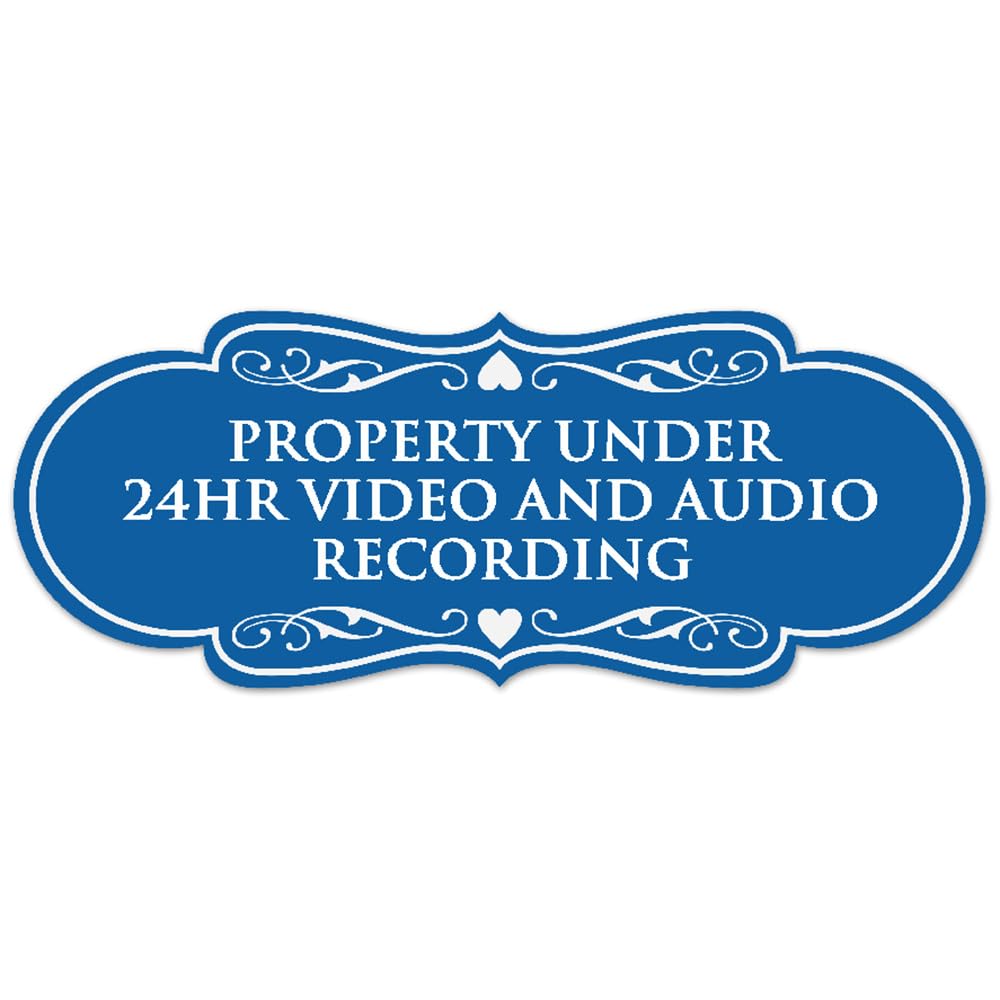 Signs ByLITA Designer Property Under 24hr Audio and Video Recording Sign - Easy Installation | Durable Wall or Door Sign (Blue) - Large
