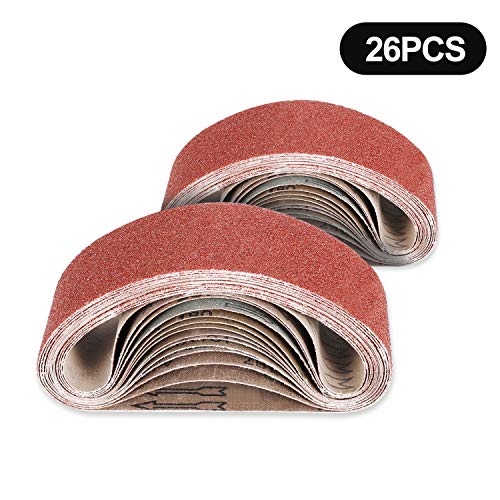 Jellas 26Pcs Bandas de Lijado de Oxido de Aluminio, 95 x 533 mm 40/60/80/120/180/240 Lijado de Tela Grano Grueso/Fino para Lijadora de Banda