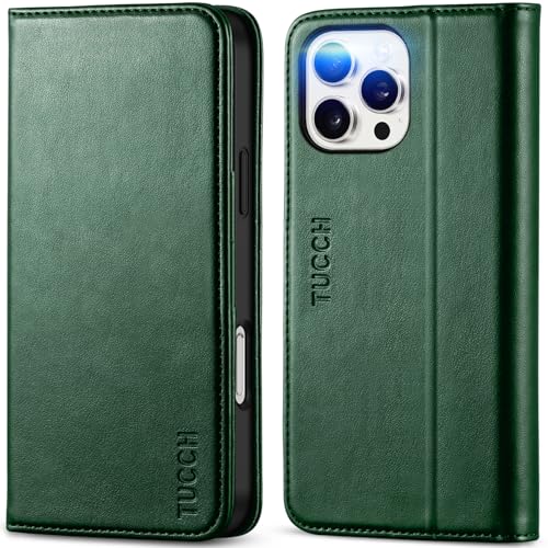 Coque iPhone 16 Pro Max TUCCH en cuir vert nuit avec protec TPU