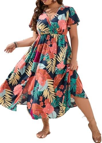 Floerns Women's Plus Size Boho Hawaiian Tropical Dresses V Neck S...
