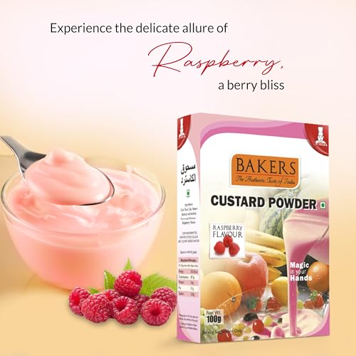 Image of BAKERS Custard Powder | Raspberry Flavor | (100g x 6, 600g) | Contains No Eggs | Long Shelf Life | Makes Smooth, Creamy, Testy & Juicy Custard | Quick & Easy to Make |Best For Fruit Salads & Puddings