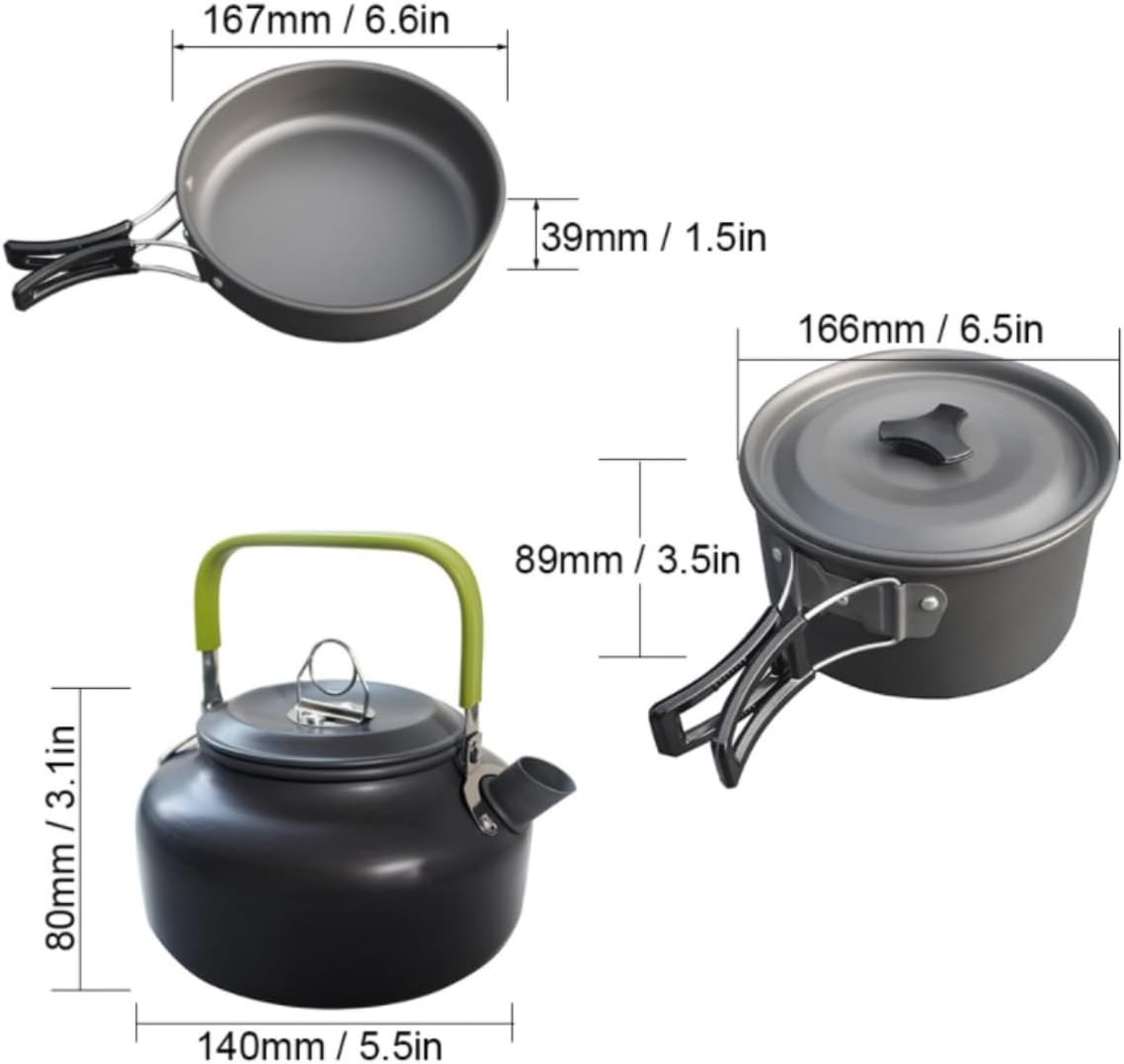 Camping Campfire Utensils, Outdoor Pots Pans Camping Cookware Picnic Cooking Set Tableware with Foldable Spoon Fork Kettle Cup Backpacking Gear