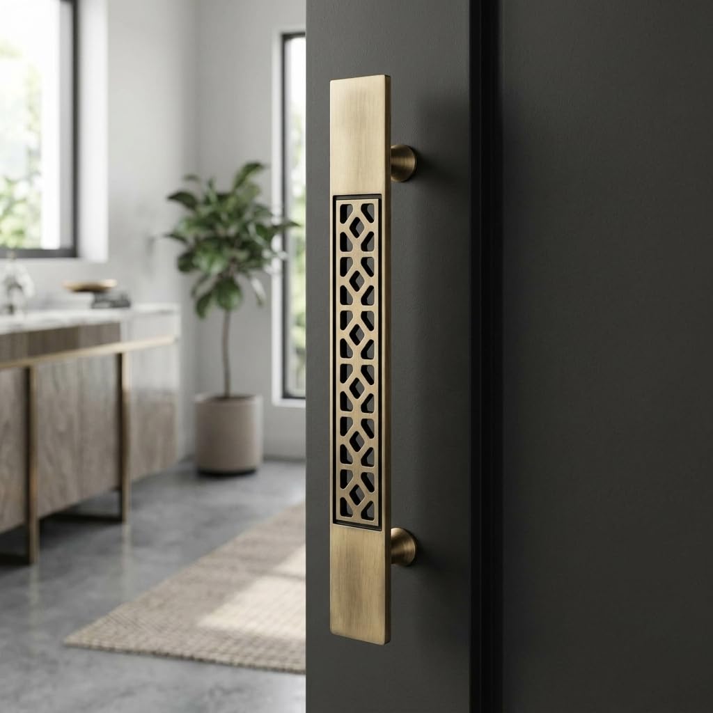 Q-SEVEN Greek Pattern Main Door Handle 12 Inch | Designer Antique Pull Push Handle for Main Door, Main Gate & Entrance | Heavy Duty Steel with Fittings | 1 Year Warranty (Antique, 12 Inch, Q20) 2